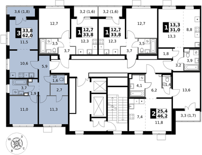 3-к. квартира, 62&nbsp;м²