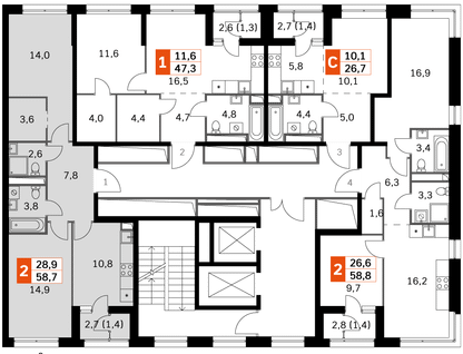 2-к. квартира, 58&nbsp;м²
