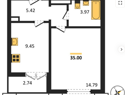 1-к. квартира, 35&nbsp;м²