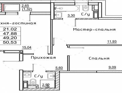 2-к. квартира, 50,5&nbsp;м²