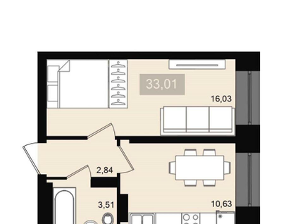1-к. квартира, 33,1&nbsp;м²