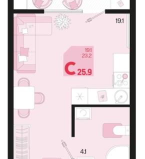 Студия, 25,9&nbsp;м²