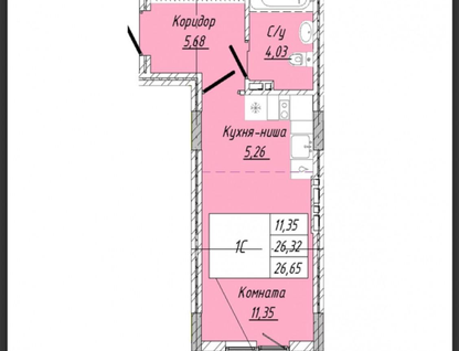Студия, 26,6&nbsp;м²