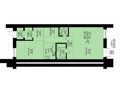 2-к. квартира, 93,3&nbsp;м²