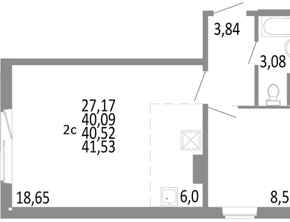 2-к. квартира, 40,5&nbsp;м²