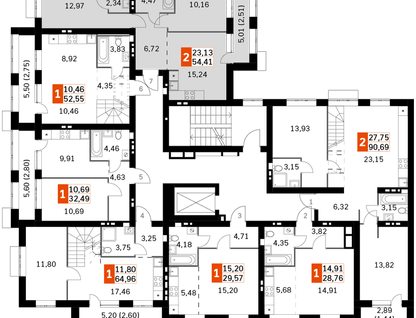 2-к. квартира, 54&nbsp;м²