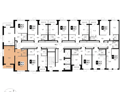 2-к. квартира, 46&nbsp;м²