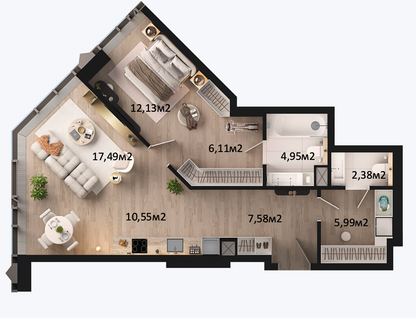 1-к. квартира, 67,1&nbsp;м²
