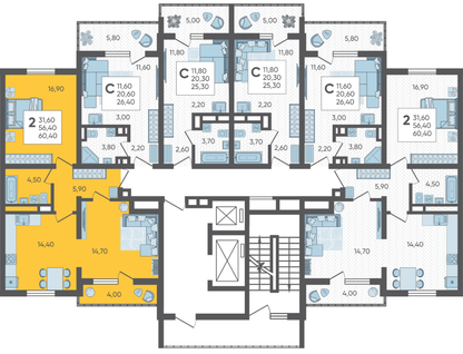 2-к. квартира, 60&nbsp;м²