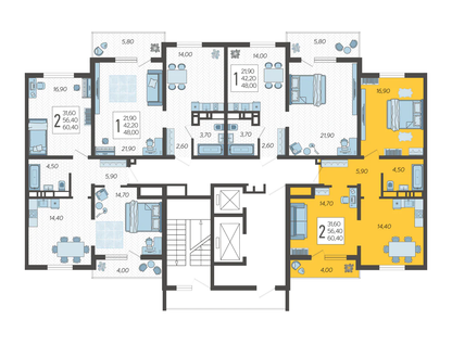 2-к. квартира, 60&nbsp;м²