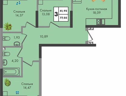 3-к. квартира, 77&nbsp;м²