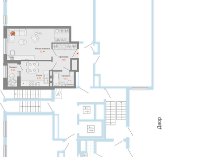 1-к. квартира, 45 м²