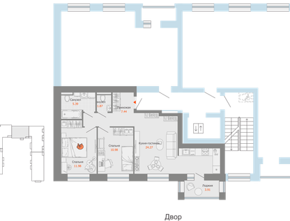 3-к. квартира, 64&nbsp;м²