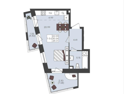 Студия, 39,2 м²