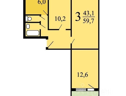 3-к. квартира, 58&nbsp;м²
