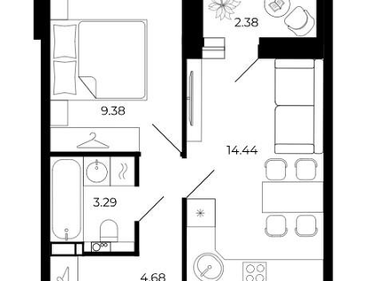 1-к. квартира, 32,8 м²