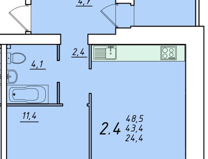 1-к. квартира, 48,5&nbsp;м²