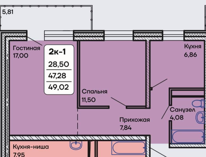 2-к. квартира, 49&nbsp;м²