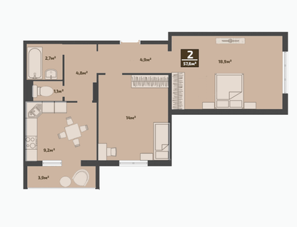 2-к. квартира, 55,6 м²