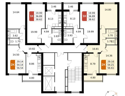 2-к. квартира, 56&nbsp;м²
