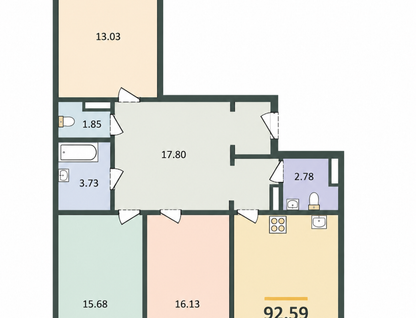 3-к. квартира, 93&nbsp;м²