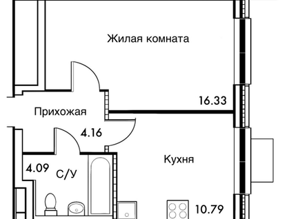 1-к. квартира, 35,4 м²