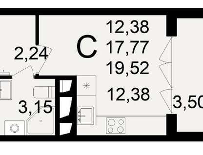 Студия, 19,5&nbsp;м²
