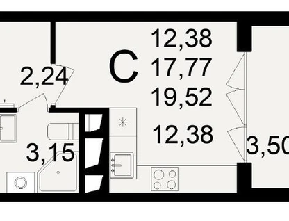Студия, 19,5&nbsp;м²