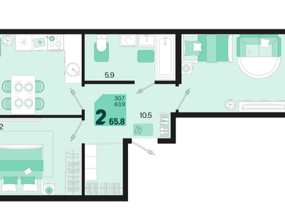 2-к. квартира, 65,8&nbsp;м²