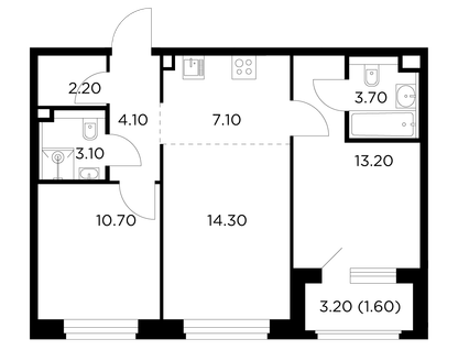 3-комнатная квартира, 60&nbsp;м²