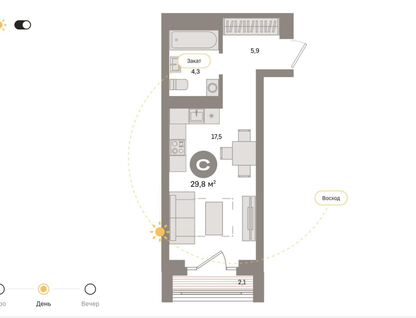 Студия, 29,8 м²