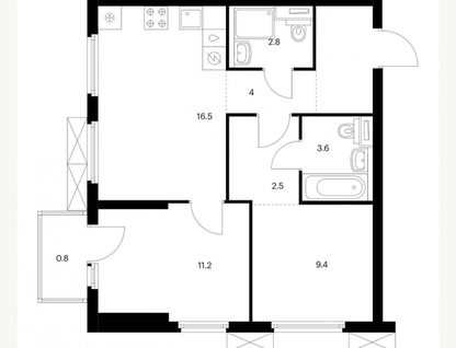 2-к. квартира, 54&nbsp;м²