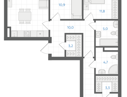 3-к. квартира, 85,6 м²