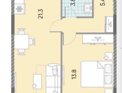 1-к. квартира, 44,3&nbsp;м²