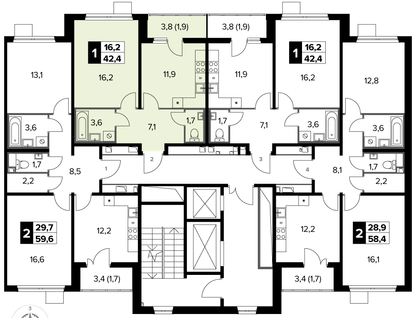 1-к. квартира, 42&nbsp;м²