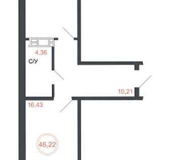 2-к. квартира, 46,2&nbsp;м²