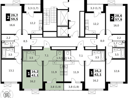 1-к. квартира, 42&nbsp;м²