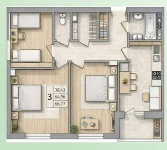 3-к. квартира, 66,7 м²