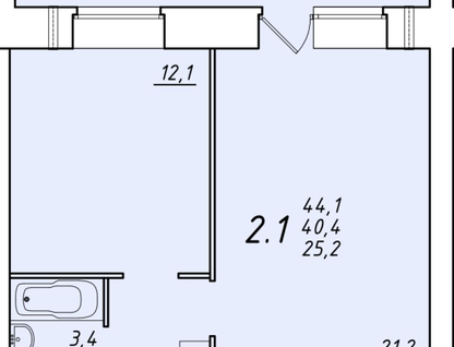 1-к. квартира, 44,1&nbsp;м²