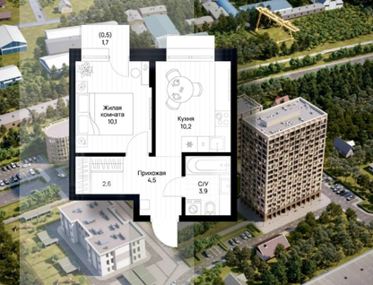 1-к. квартира, 31,8&nbsp;м²
