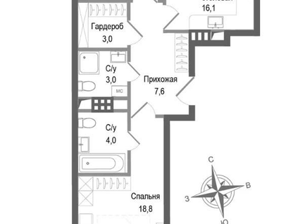 3-к. квартира, 64,9&nbsp;м²