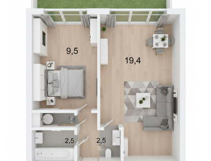 1-к. квартира, 31&nbsp;м²