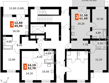 3-к. квартира, 62&nbsp;м²