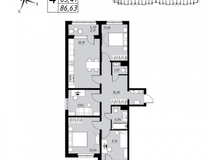 4-к. квартира, 86,6&nbsp;м²