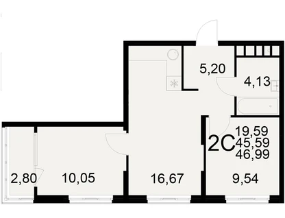 2-к. квартира, 47&nbsp;м²