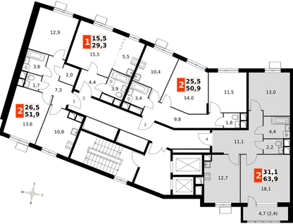 2-к. квартира, 63&nbsp;м²