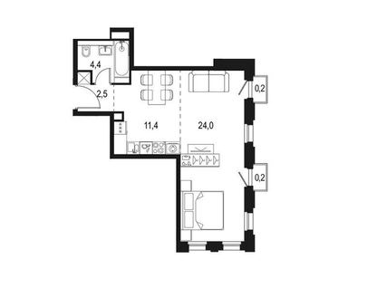 1-к. квартира, 42,7&nbsp;м²