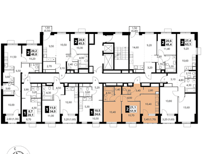 2-к. квартира, 51&nbsp;м²