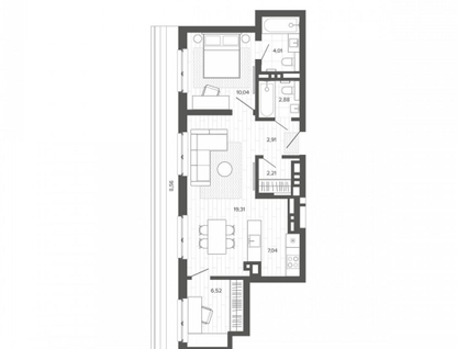 1-к. квартира, 63,5&nbsp;м²