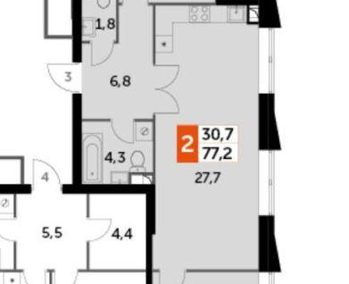 2-к. квартира, 77,2&nbsp;м²